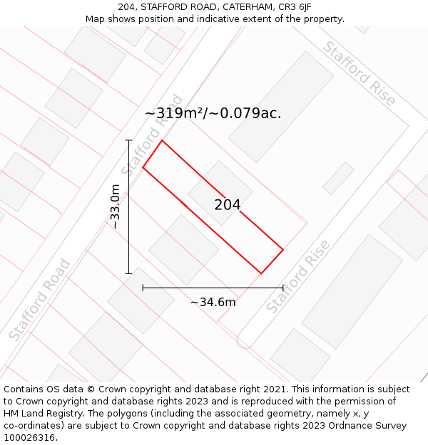 204, STAFFORD ROAD, CATERHAM, CR3 6JF: Plot and title map