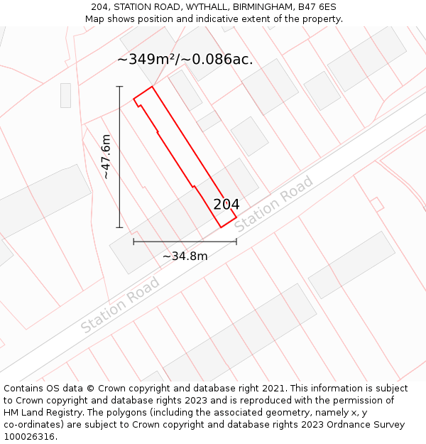 204, STATION ROAD, WYTHALL, BIRMINGHAM, B47 6ES: Plot and title map