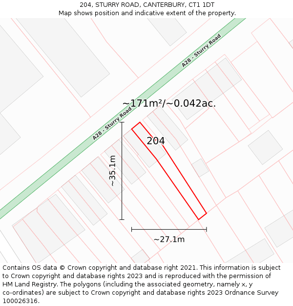 204, STURRY ROAD, CANTERBURY, CT1 1DT: Plot and title map