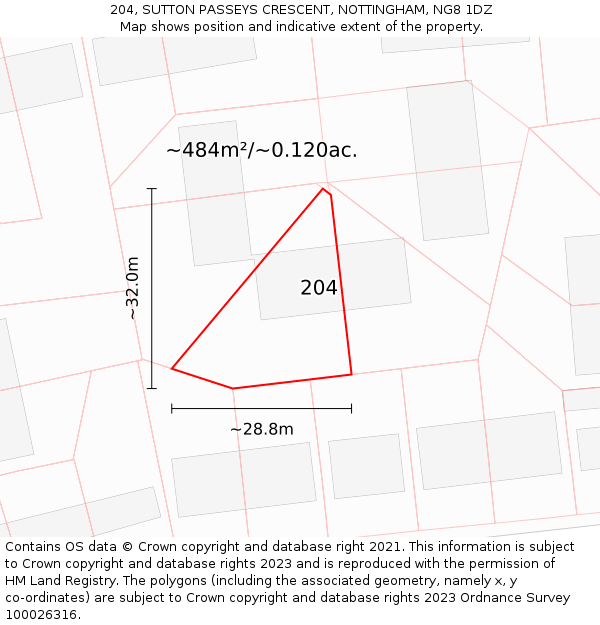 204, SUTTON PASSEYS CRESCENT, NOTTINGHAM, NG8 1DZ: Plot and title map