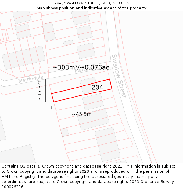 204, SWALLOW STREET, IVER, SL0 0HS: Plot and title map