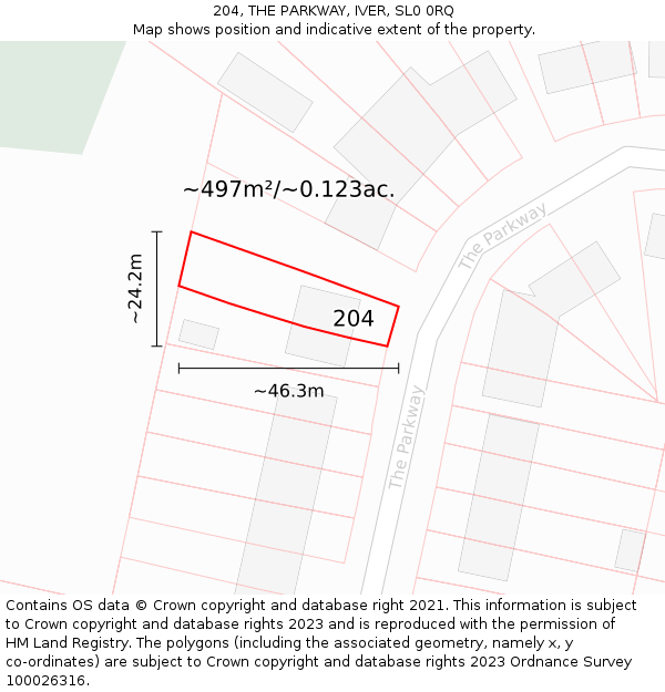 204, THE PARKWAY, IVER, SL0 0RQ: Plot and title map