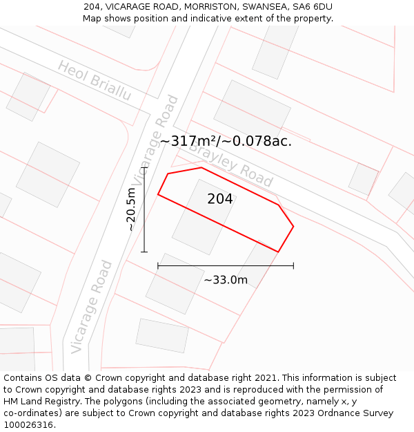 204, VICARAGE ROAD, MORRISTON, SWANSEA, SA6 6DU: Plot and title map