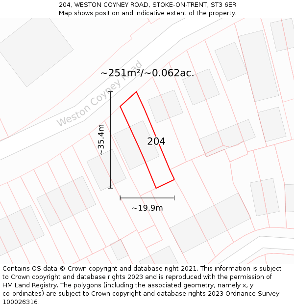 204, WESTON COYNEY ROAD, STOKE-ON-TRENT, ST3 6ER: Plot and title map