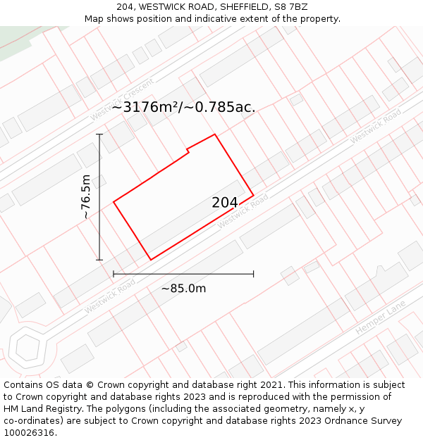 204, WESTWICK ROAD, SHEFFIELD, S8 7BZ: Plot and title map