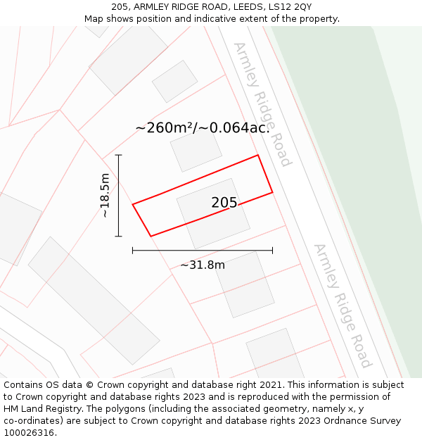 205, ARMLEY RIDGE ROAD, LEEDS, LS12 2QY: Plot and title map