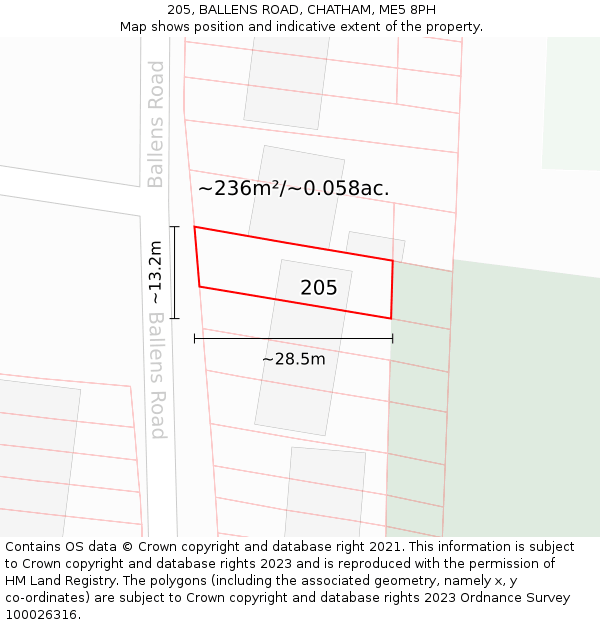 205, BALLENS ROAD, CHATHAM, ME5 8PH: Plot and title map