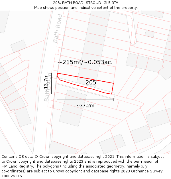 205, BATH ROAD, STROUD, GL5 3TA: Plot and title map