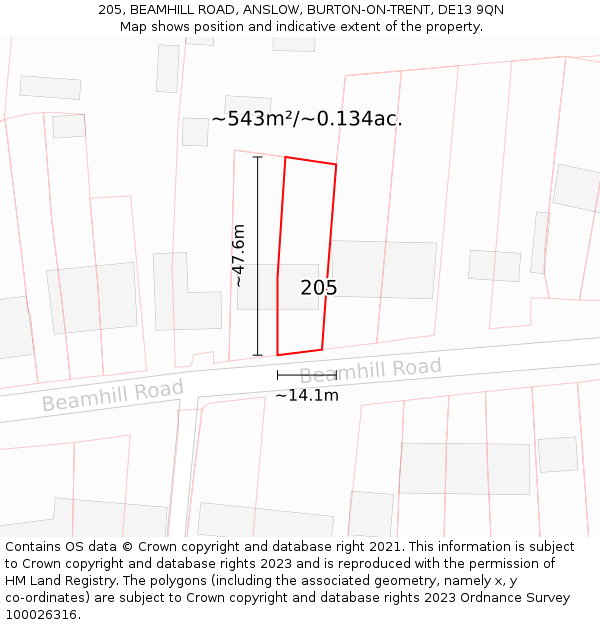 205, BEAMHILL ROAD, ANSLOW, BURTON-ON-TRENT, DE13 9QN: Plot and title map