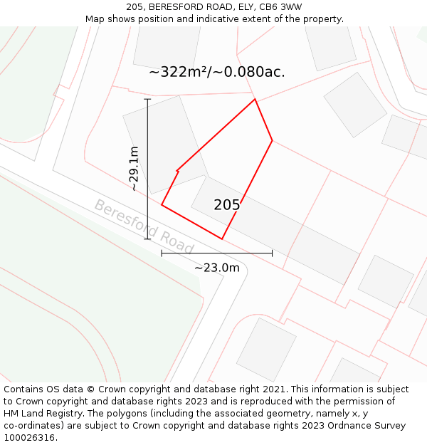 205, BERESFORD ROAD, ELY, CB6 3WW: Plot and title map