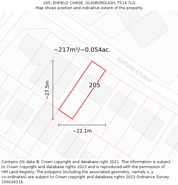 205, ENFIELD CHASE, GUISBOROUGH, TS14 7LG: Plot and title map