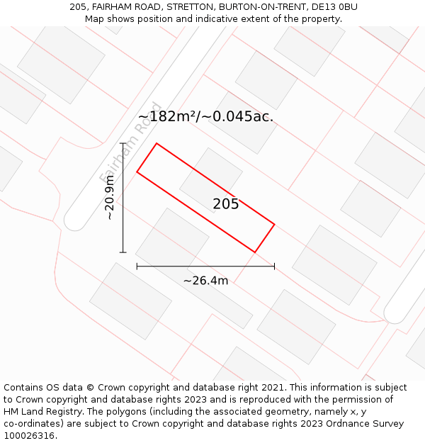 205, FAIRHAM ROAD, STRETTON, BURTON-ON-TRENT, DE13 0BU: Plot and title map