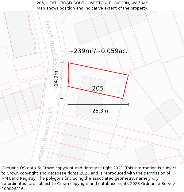 205, HEATH ROAD SOUTH, WESTON, RUNCORN, WA7 4LY: Plot and title map