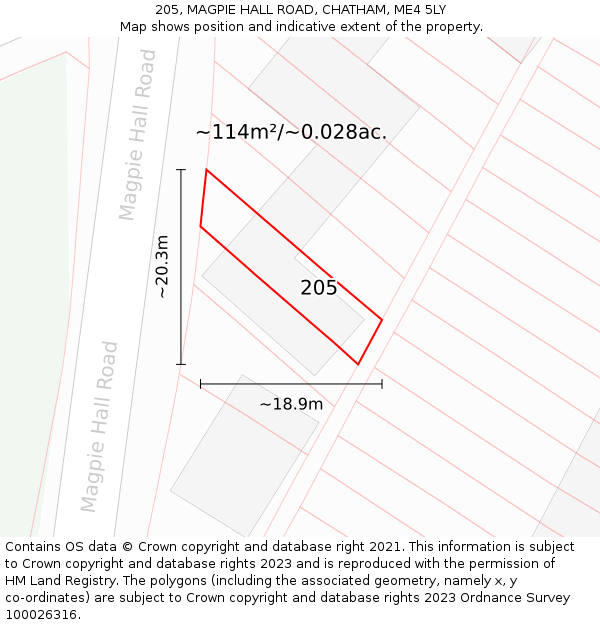 205, MAGPIE HALL ROAD, CHATHAM, ME4 5LY: Plot and title map