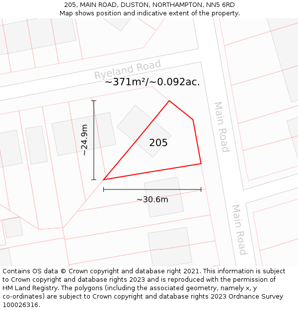 205, MAIN ROAD, DUSTON, NORTHAMPTON, NN5 6RD: Plot and title map