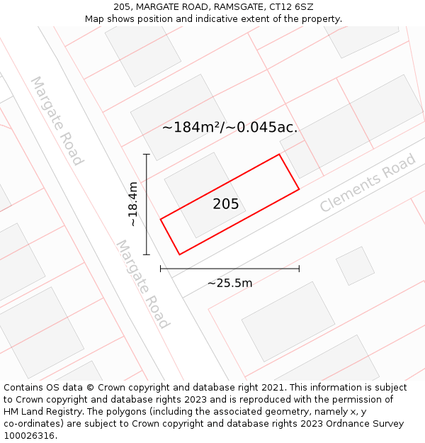 205, MARGATE ROAD, RAMSGATE, CT12 6SZ: Plot and title map