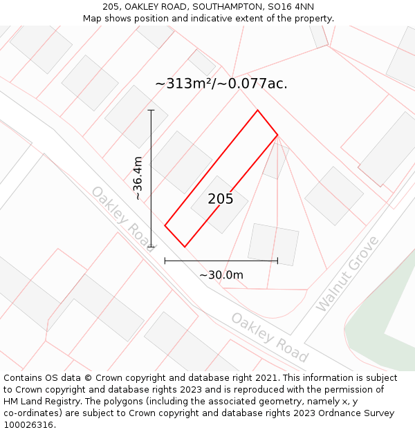 205, OAKLEY ROAD, SOUTHAMPTON, SO16 4NN: Plot and title map