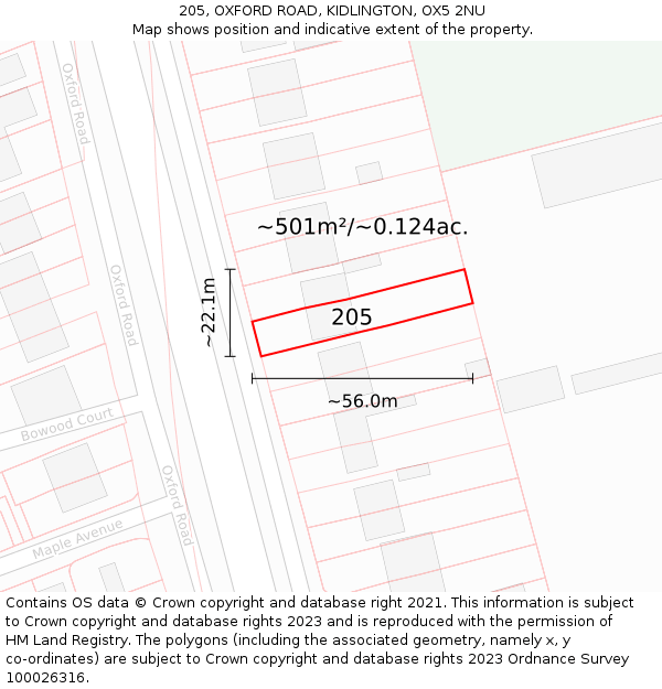 205, OXFORD ROAD, KIDLINGTON, OX5 2NU: Plot and title map