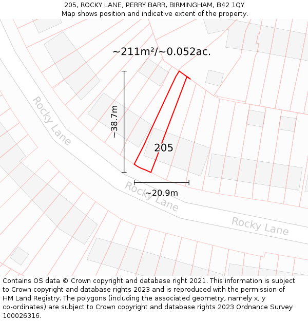 205, ROCKY LANE, PERRY BARR, BIRMINGHAM, B42 1QY: Plot and title map