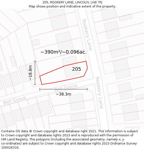 205, ROOKERY LANE, LINCOLN, LN6 7PJ: Plot and title map