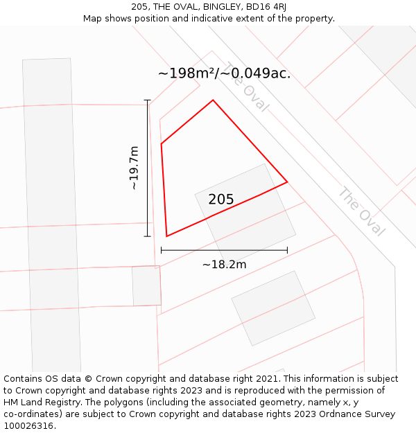 205, THE OVAL, BINGLEY, BD16 4RJ: Plot and title map