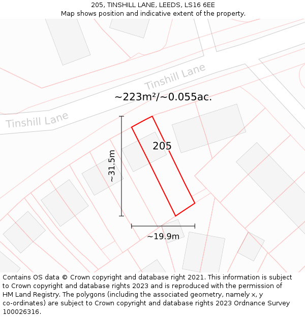 205, TINSHILL LANE, LEEDS, LS16 6EE: Plot and title map