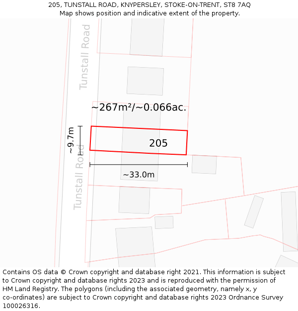 205, TUNSTALL ROAD, KNYPERSLEY, STOKE-ON-TRENT, ST8 7AQ: Plot and title map