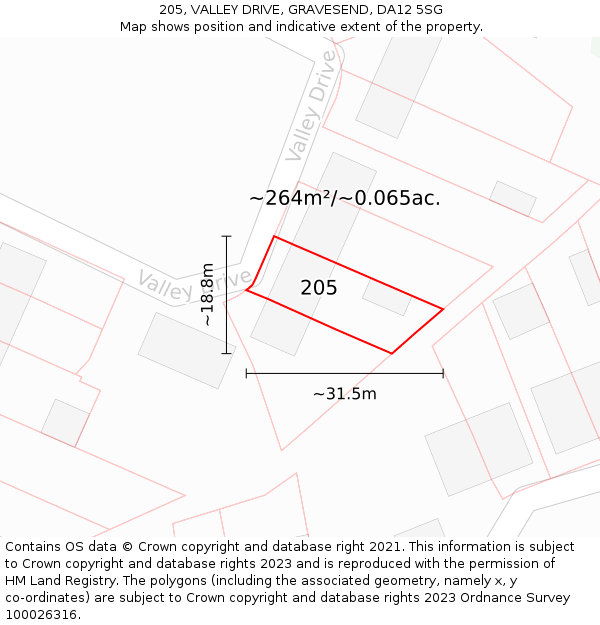 205, VALLEY DRIVE, GRAVESEND, DA12 5SG: Plot and title map