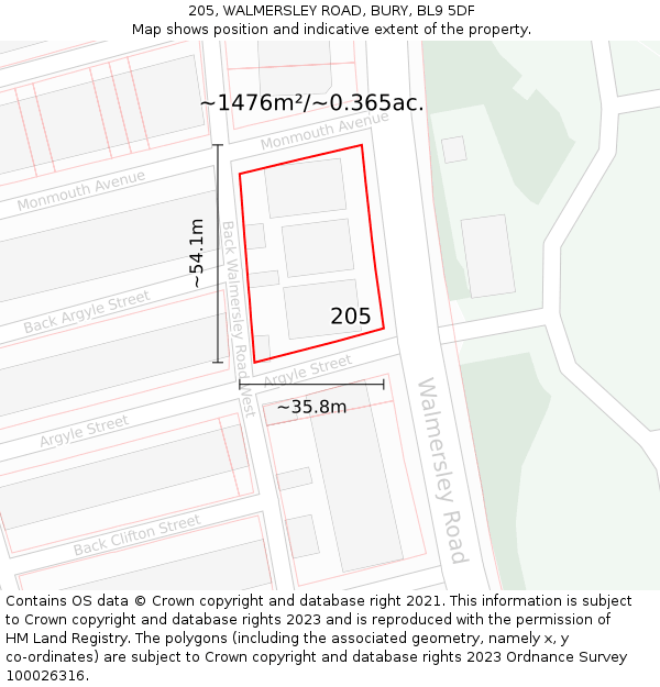 205, WALMERSLEY ROAD, BURY, BL9 5DF: Plot and title map