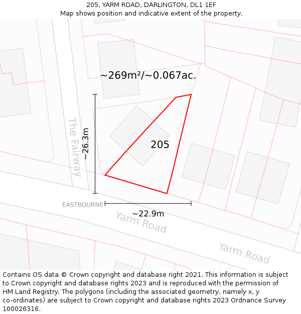 205, YARM ROAD, DARLINGTON, DL1 1EF: Plot and title map