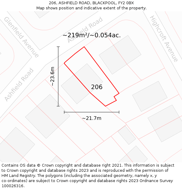 206, ASHFIELD ROAD, BLACKPOOL, FY2 0BX: Plot and title map