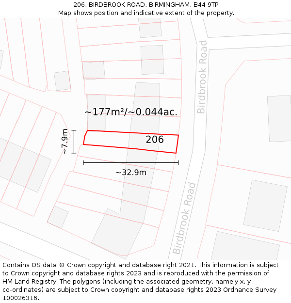 206, BIRDBROOK ROAD, BIRMINGHAM, B44 9TP: Plot and title map