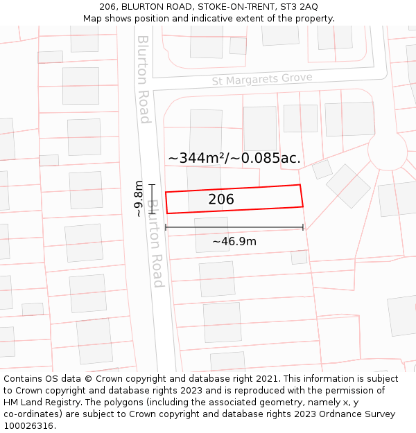 206, BLURTON ROAD, STOKE-ON-TRENT, ST3 2AQ: Plot and title map