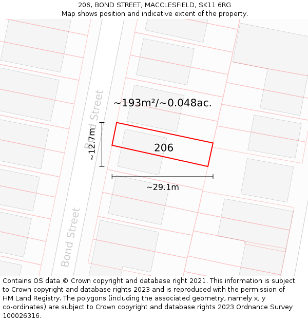 206, BOND STREET, MACCLESFIELD, SK11 6RG: Plot and title map