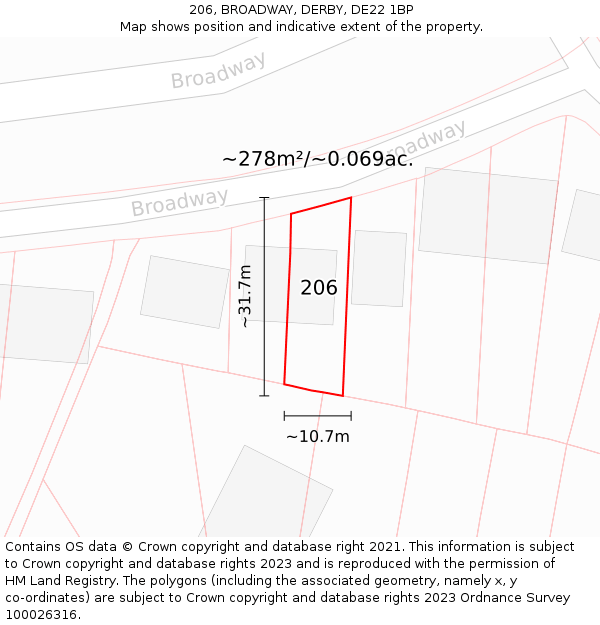 206, BROADWAY, DERBY, DE22 1BP: Plot and title map