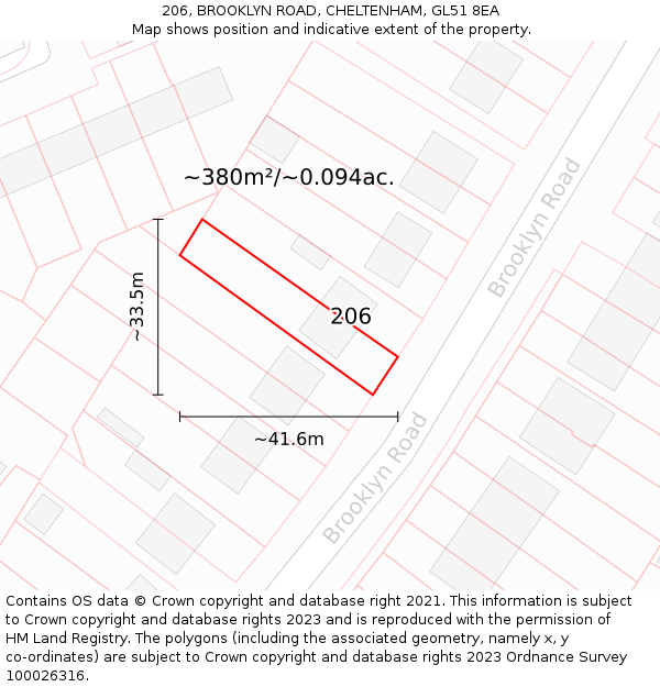 206, BROOKLYN ROAD, CHELTENHAM, GL51 8EA: Plot and title map