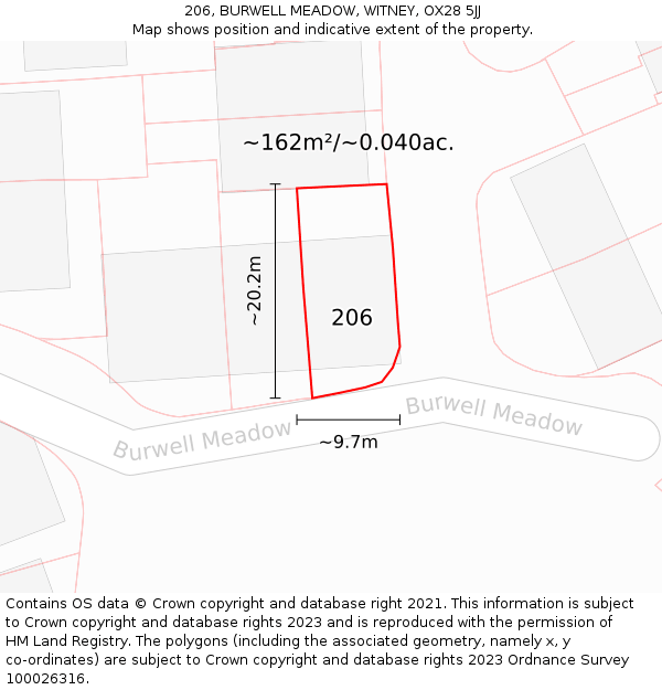 206, BURWELL MEADOW, WITNEY, OX28 5JJ: Plot and title map