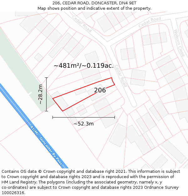 206, CEDAR ROAD, DONCASTER, DN4 9ET: Plot and title map