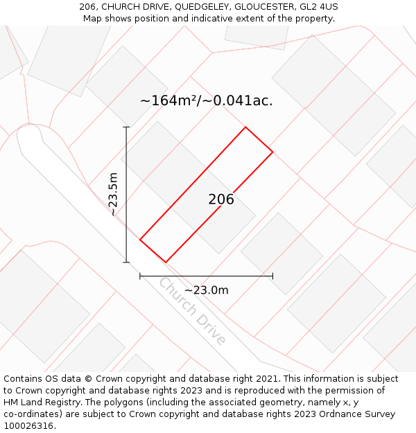 206, CHURCH DRIVE, QUEDGELEY, GLOUCESTER, GL2 4US: Plot and title map