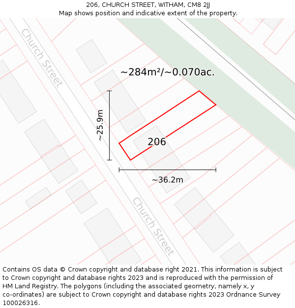 206, CHURCH STREET, WITHAM, CM8 2JJ: Plot and title map