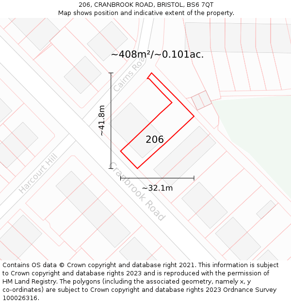 206, CRANBROOK ROAD, BRISTOL, BS6 7QT: Plot and title map