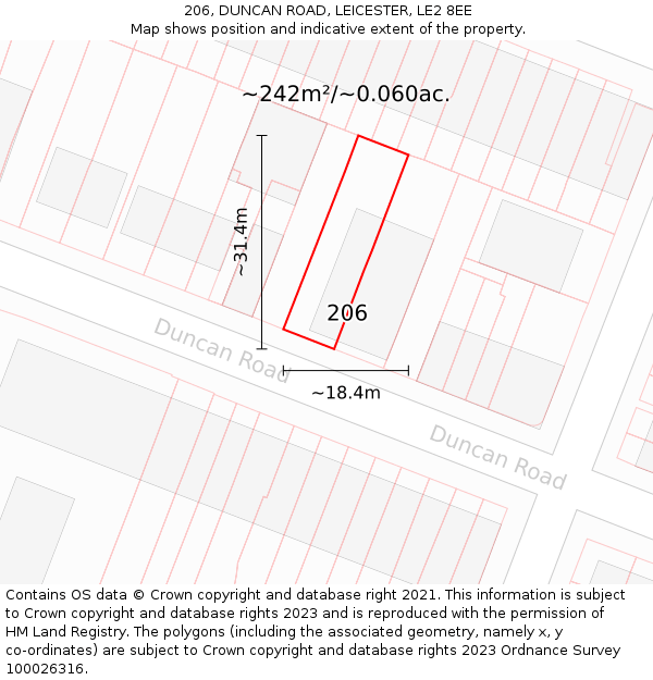 206, DUNCAN ROAD, LEICESTER, LE2 8EE: Plot and title map