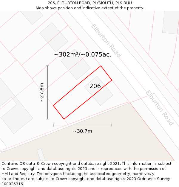 206, ELBURTON ROAD, PLYMOUTH, PL9 8HU: Plot and title map