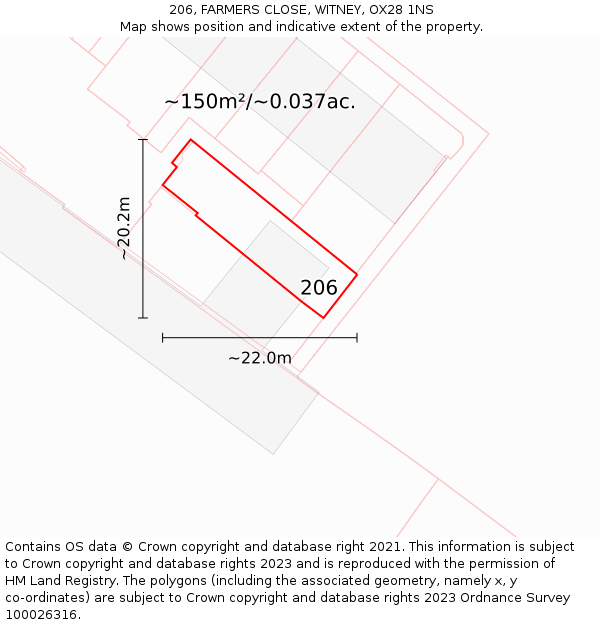 206, FARMERS CLOSE, WITNEY, OX28 1NS: Plot and title map