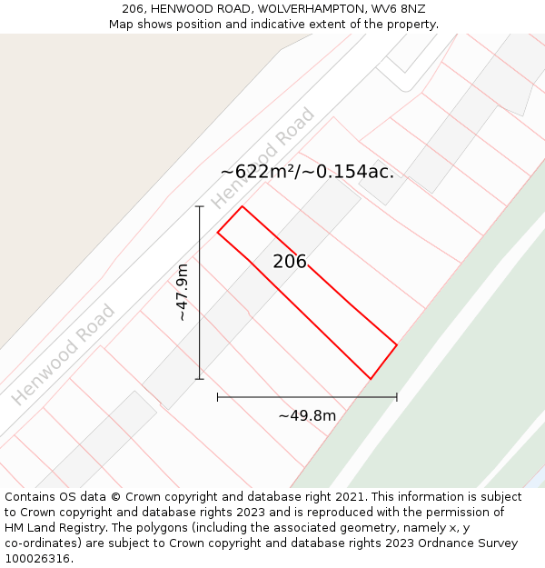 206, HENWOOD ROAD, WOLVERHAMPTON, WV6 8NZ: Plot and title map