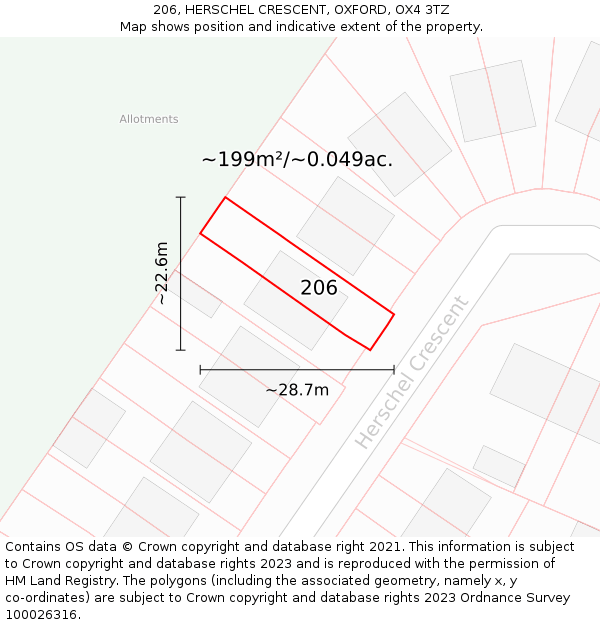 206, HERSCHEL CRESCENT, OXFORD, OX4 3TZ: Plot and title map