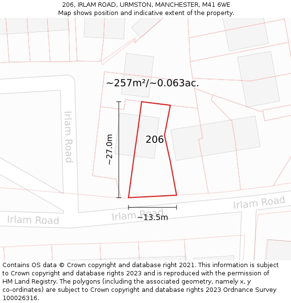 206, IRLAM ROAD, URMSTON, MANCHESTER, M41 6WE: Plot and title map