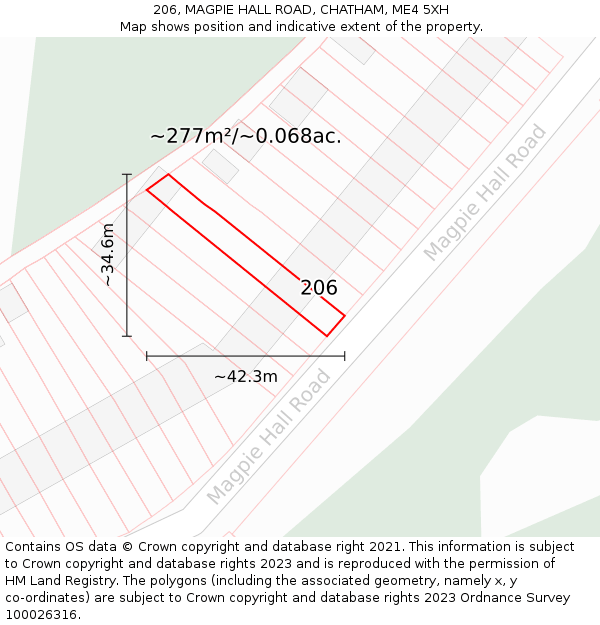 206, MAGPIE HALL ROAD, CHATHAM, ME4 5XH: Plot and title map