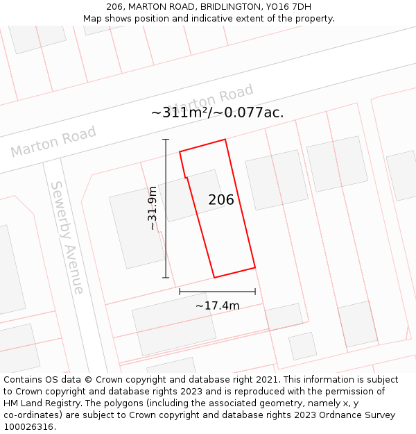 206, MARTON ROAD, BRIDLINGTON, YO16 7DH: Plot and title map