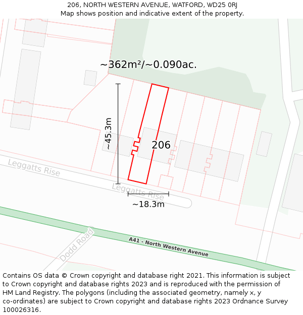 206, NORTH WESTERN AVENUE, WATFORD, WD25 0RJ: Plot and title map